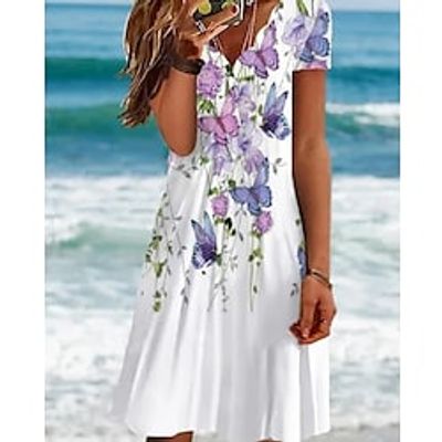 Women's A Line Dress Knee Length Dress White Short Sleeve Floral Print Spring Summer V Neck Casual Vacation 2022 S M L XL XXL 3XL Lightinthebox Women's A Line Dress Knee Length Dress White Short Sleeve Floral Print Spring Summer V Neck Casual Vacation 2022 S M L XL XXL 3XL Lightinthebox