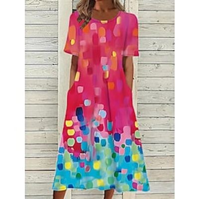 Women's Casual Dress Summer Dress Print Dress Color Block Graffiti Pocket Print Crew Neck Midi Dress Fashion Home Daily Short Sleeve Regular Fit Red Blue Purple Summer Spring S M L XL XXL Lightinthebox