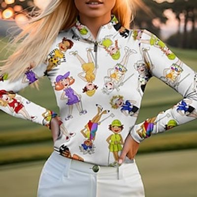 Women's Polo Shirt Golf Shirt Breathable Quick Dry Moisture Wicking Long Sleeve Golf Apparel Golf Clothes Regular Fit Zipper Stand Collar Printed Spring Autumn Tennis Golf Pickleball miniinthebox