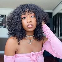 Remy Human Hair Wig Short Jerry Curl Layered Haircut With Bangs Natural African American Wig Capless Brazilian Hair Women's Natural Black #1B 12 inch Christmas Gifts Daily Wear Party  Evening Lightinthebox - thumbnail