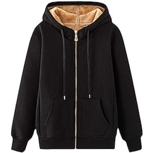 Women's Sherpa jacket Fleece Jacket Teddy Coat Warm Breathable Outdoor Daily Wear Vacation Going out Zipper Pocket Zipper Hoodie Active Casual Comfortable Solid Color Regular Fit Outerwear Long Sleeve Lightinthebox