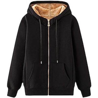 Women's Sherpa jacket Fleece Jacket Teddy Coat Warm Breathable Outdoor Daily Wear Vacation Going out Zipper Pocket Zipper Hoodie Active Casual Comfortable Solid Color Regular Fit Outerwear Long Sleeve Lightinthebox