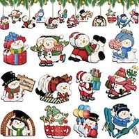 24pcs Christmas Tree Ornaments Xmas Wooden Christmas Winter Skateboard Cute Happy Snowman Hanging Decoration Pendant For Outdoor Festival Party Gift (with Rope) Lightinthebox - thumbnail