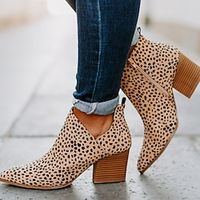 Women's Boots Combat Boots Plus Size Outdoor Daily Leopard Booties Ankle Boots Chunky Heel Round Toe Elegant Vintage Fashion Faux Fur Loafer Leopard Black miniinthebox