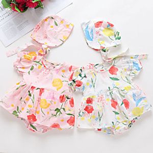 Baby Girls' Basic Floral Print Short Sleeves Bodysuit White Blushing Pink miniinthebox