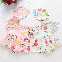 Baby Girls' Basic Floral Print Short Sleeves Bodysuit White Blushing Pink miniinthebox - thumbnail