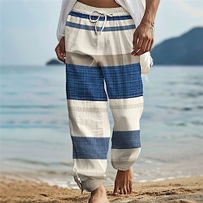 Stripe Casual Men's Pants Trousers Outdoor Street Going out Polyester Navy Blue Blue Purple S M L Mid Waist Elasticity Pants Lightinthebox