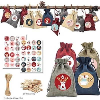 24pcs Christmas Gift Bags Set Advent Calendar for Filling Christmas Calendar Jute Bags, Fill Yourself, Christmas Calendar 2023 Jute Bags, Christmas Decoration Bags/Bags, Gift Bags miniinthebox