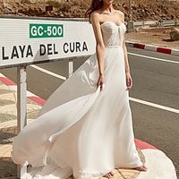 Beach Casual Wedding Dresses Court Train A-Line Sleeveless Strapless Chiffon With Bow(s) Appliques 2023 Bridal Gowns Lightinthebox - thumbnail