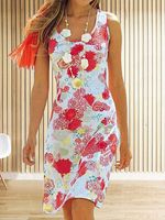 U-neck Floral Strap Shift Dresses