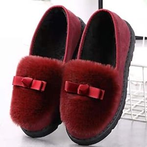 Women's Boots Slippers Slip-Ons Comfort Shoes Snow Boots House Slippers Daily Winter Flat Heel Round Toe Casual Comfort Minimalism Faux Fur Loafer Solid Color Black Red Grey miniinthebox