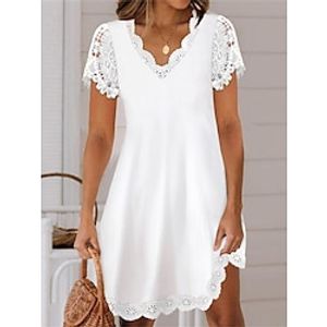 Women's Party Dress Cocktail Dress Lace Dress Wedding Guest Dress Mini Dress White Short Sleeve Plain Lace Spring Fall Winter V Neck Elegant Winter Dress Wedding Guest Birthday Lightinthebox
