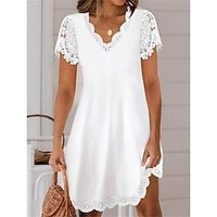 Women's Party Dress Cocktail Dress Lace Dress Wedding Guest Dress Mini Dress White Short Sleeve Plain Lace Spring Fall Winter V Neck Elegant Winter Dress Wedding Guest Birthday Lightinthebox - thumbnail
