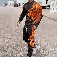 Men's Tracksuit Hoodies Set Brown Crew Neck Graphic Lion 2 Piece Print Sports  Outdoor Casual Sports 3D Print Basic Streetwear Sportswear Fall Spring Clothing Apparel Hoodies Sweatshirts  Long Sleeve Lightinthebox - thumbnail