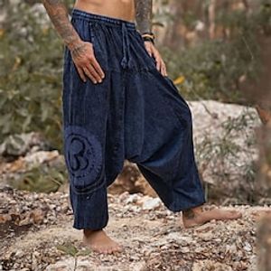 Men's Joggers Trousers Baggy Harem Pants Casual Pants Drawstring Elastic Waist Print Graphic Prints Comfort Breathable Casual Daily Holiday Cotton Blend Boho Streetwear Blue Wine  Elasticity Lightinthebox