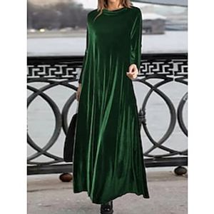 Women's Velvet Dress Party Dress Wedding Guest Dress Long Dress Maxi Dress Black Wine Purple 34 Length Sleeve Pure Color Pocket Fall Winter Autumn Crew Neck Fashion Winter Dress Wedding Guest Lightinthebox