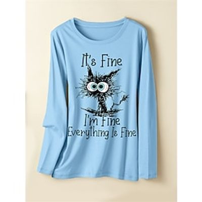 Women's Pajamas Top Cat Letter Warm Comfort Soft Home Daily Bed Spandex Warm Breathable Crew Neck Long Sleeve Fall Winter Lotus Pink White Lightinthebox