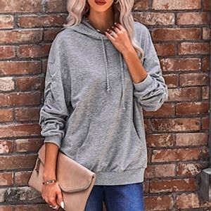 Women's Pullover Hoodie Sweatshirt Pink Army Green Light Grey Hooded Solid Color Streetwear Winter Fall Clothing Apparel Hoodies Sweatshirts  Loose Fit miniinthebox