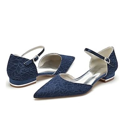 Women's Wedding Shoes Dress Shoes Wedding Party Daily Lace Flat Heel Pointed Toe Cute Elegant Lace Ankle Strap Embroidered Black White Ivory Lightinthebox