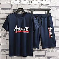 Men's Sweatsuit 2 Piece Set Artistic Style Crew Neck Sport Athleisure Clothing Suit Short Sleeves Breathable Soft Comfortable Exercise  Fitness Everyday Use Outdoor Fitness Exercising  2pcs  pack Lightinthebox - thumbnail