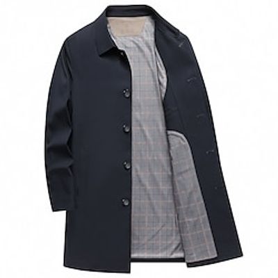 Men's Winter Coat Trench Coat Outdoor Daily Wear Fall  Winter Polyester Thermal Warm Windproof Outerwear Clothing Apparel Fashion Streetwear Plain Pocket Lapel Single Breasted Lightinthebox