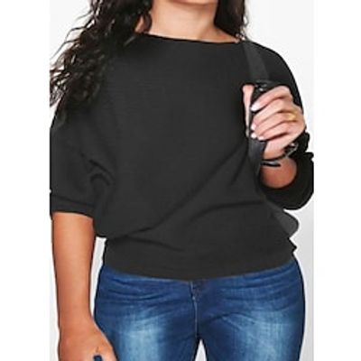 Women's Plus Size Tops Blouse Plain Ruched 34 Length Sleeve Round Neck Casual Daily Vacation Polyester Fall Winter Black Lightinthebox