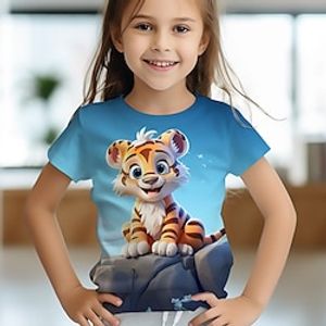 Girls' 3D Tiger Tee Shirt Short Sleeve 3D Print Summer Spring Active Fashion Cute Polyester Kids 3-12 Years Crew Neck Outdoor Casual Daily Regular Fit miniinthebox