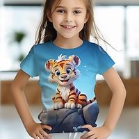 Girls' 3D Tiger Tee Shirt Short Sleeve 3D Print Summer Spring Active Fashion Cute Polyester Kids 3-12 Years Crew Neck Outdoor Casual Daily Regular Fit miniinthebox