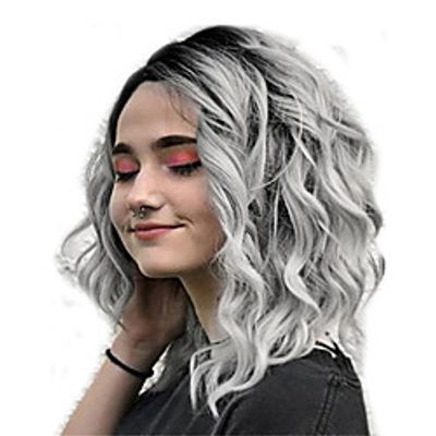 women full wigs, lady natural mix colors gray gradient short curly hair synthetic wig high temperature silk wigs (gray) miniinthebox