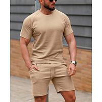 Men's Matching Sets White T shirt Tee Tee Top Sweat Shorts Summer Shorts Sets Short Sleeve Crew Neck Vacation Going out Plain 2 Piece Polyester Summer Lightinthebox