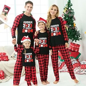 Family Christmas Pajamas Graphic Home Print Black Gray Long Sleeve Mommy And Me Outfits Active Matching Outfits miniinthebox