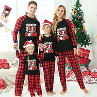 Family Christmas Pajamas Graphic Home Print Black Gray Long Sleeve Mommy And Me Outfits Active Matching Outfits miniinthebox - thumbnail