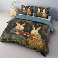 Vintage Rabbit Bedding Set Duvet Cover weight  Heavy And Soft Three Piece Set Suitable For Adults And Children Two Piece Set Big Bed Small Bedding Set Halloween Christmas Hot Bedding Lightinthebox - thumbnail