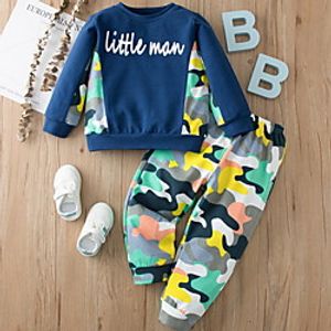 Kids Boys' Hoodie  Pants Clothing Set 2 Piece Long Sleeve Blue Camouflage Letter Print Daily Wear Active 2-8 Years miniinthebox