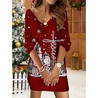 Women's Red Christmas Dress Sweatshirt Dress Mini Dress Active Fashion Outdoor Christmas Vacation V Neck Print Snowman Loose Fit Black Wine Blue S M L XL XXL Lightinthebox - thumbnail