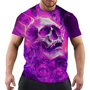 Men's T shirt Graphic Skull Plus Size Print Short Sleeve Club Tops Rock Streetwear Purple Yellow Green miniinthebox