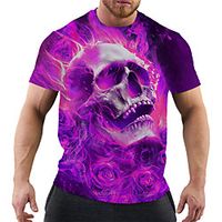 Men's T shirt Graphic Skull Plus Size Print Short Sleeve Club Tops Rock Streetwear Purple Yellow Green miniinthebox - thumbnail