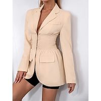 Women's Work Dress Blazer Dress Sheath Dress Elegant Winter Dress Office Daily Mini Dress Pocket Shirt Collar Long Sleeve Plain Regular Fit Apricot Fall Winter S M L Lightinthebox - thumbnail