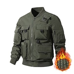 Men's Bomber Jacket Hiking Windbreaker Military Tactical Jacket Winter Outdoor Thermal Warm Windproof Outerwear Winter Jacket Full Length Visible Zipper Fishing Camping  Hiking  Caving Traveling Lightinthebox