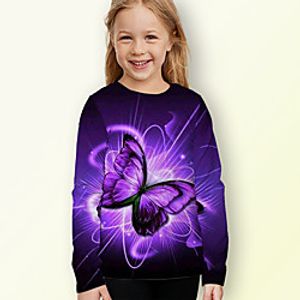 Kids Girls' T shirt Long Sleeve Purple 3D Print Butterfly Animal Daily Indoor Outdoor Active Fashion Daily Sports 3-12 Years Lightinthebox