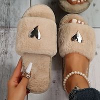 Women's Slippers Fuzzy Slippers Autumn And Winter Flat Plush Soft Bottom Slippers Open-toe Household Slippers Flat-bottom Outdoor Shoes Lightinthebox - thumbnail