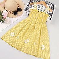 Kids Little Girls' Sundress Daisy Floral Houndstooth Print Black Red Yellow Knee-length Sleeveless Basic Dresses Summer Regular Fit 3-8 Years Lightinthebox - thumbnail