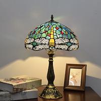 Blue Green Stained Glass Vintage Table Lamp 12X12X18 Inches Dragonfly Style Bedside Nightstand Desk Lamp for Living Room Bedroom with 2 LED Bulbs Lightinthebox