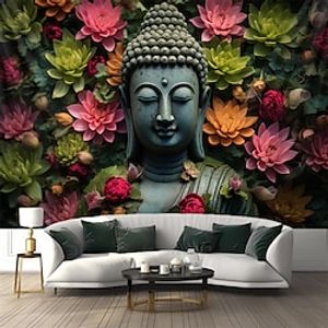Floral Buddha Hanging Tapestry Wall Art Large Tapestry Mural Decor Photograph Backdrop Blanket Curtain Home Bedroom Living Room Decoration Lightinthebox