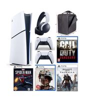 Sony PlayStation 5 Console Slim Disc 1TB (International Edition) with Extra Controller, Pulse Head Set, Bag, Charger Dock Station and 4 Games