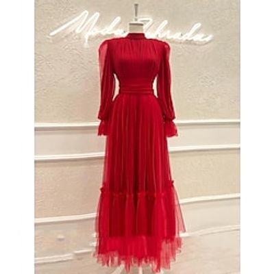 A-Line Prom Dresses Elegant Dress Formal Ankle Length Long Sleeve High Neck Tulle with Pleats Ruched 2023 Lightinthebox A-Line Prom Dresses Elegant Dress Formal Ankle Length Long Sleeve High Neck Tulle with Pleats Ruched 2023 Lightinthebox