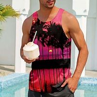 Men's Vest Top Racer Back Tank Top Sleeveless T Shirt for Men Graphic Palm Tree V Neck Clothing Apparel 3D Print Daily Sports Sleeveless Print Fashion Designer Muscle Lightinthebox - thumbnail