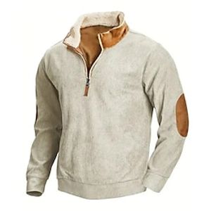 Men's Sweatshirt Quarter Zip Sweatshirt White Brown Standing Collar Color Block Patchwork Sports  Outdoor Daily Holiday Corduroy Streetwear Basic Casual Spring   Fall Clothing Apparel Hoodies Lightinthebox