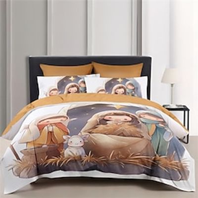 Christmas Nativity Baptism Nativity Of Jesus Bed Duvet Cover Bedding Set 2-Piece Set 3-Piece Soft Short Plush Set  Ultra Soft Comforter Set Lightinthebox
