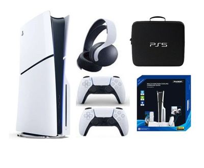 Sony PlayStation 5 Console Disc Version Slim 1TB with Extra Controller (TRA) with Bag, Vertical Stand Multifunction & Pulse Headset